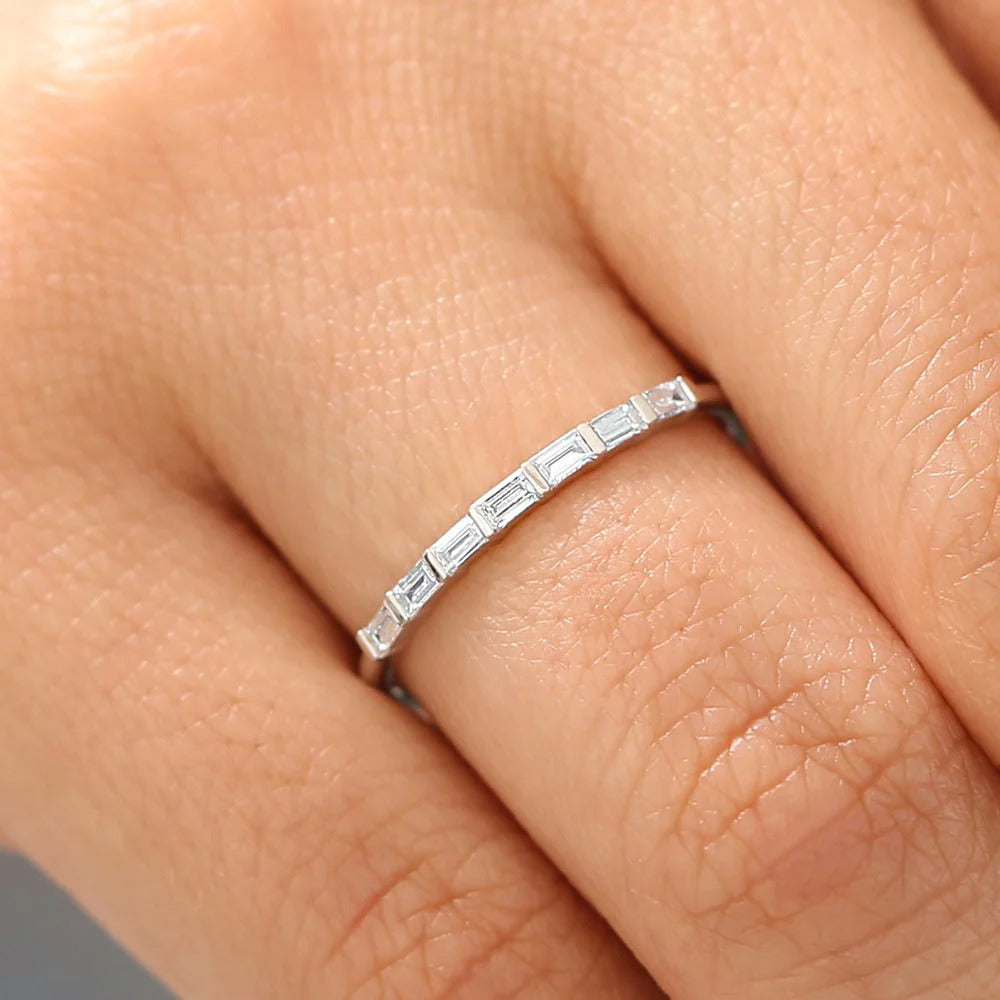 Baguettes Half eternity Moissanite Wedding Band